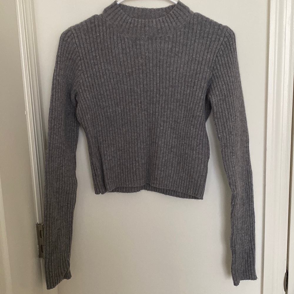 Brandy Melville Gray Ribbed Cropped Sweater